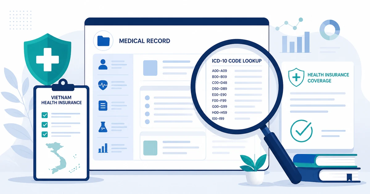 Minh họa tra cứu mã bệnh trên hồ sơ y tế và dữ liệu BHYT